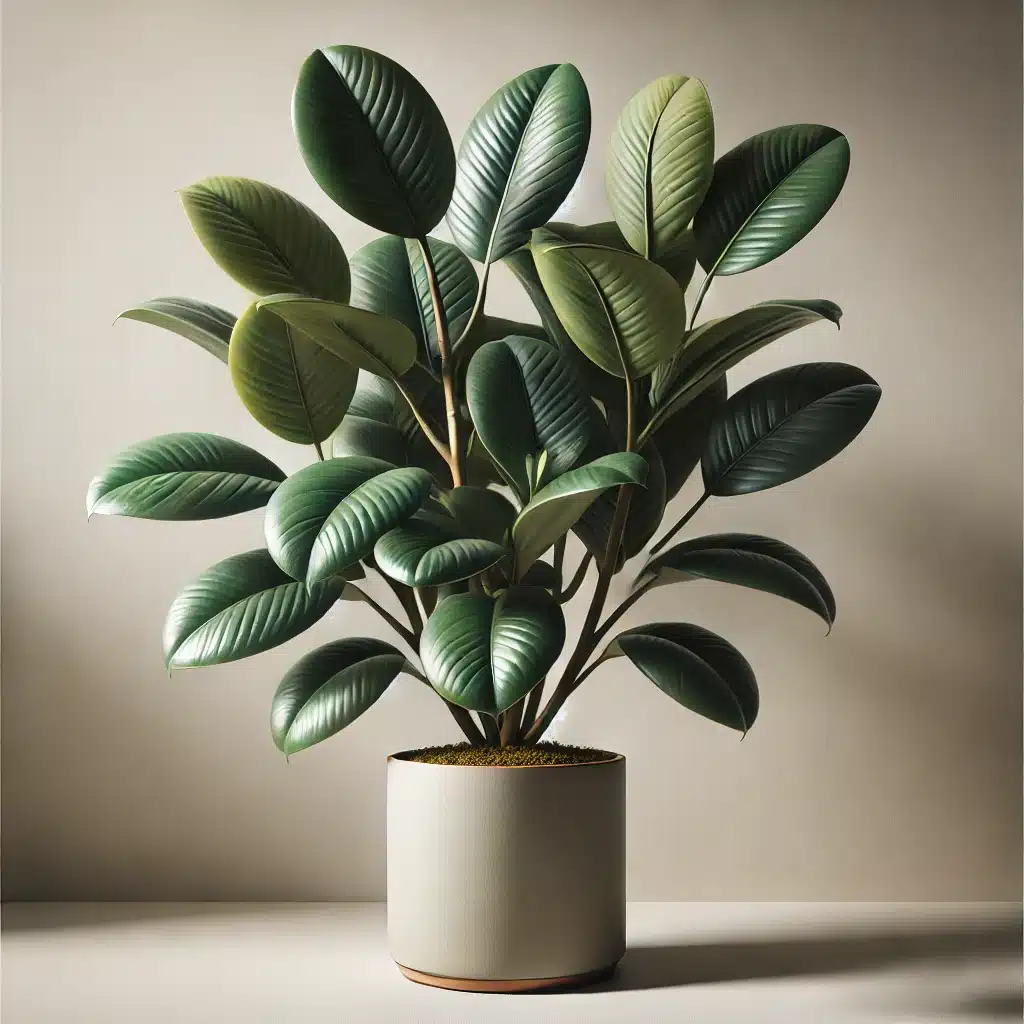 Ficus elastica (Caoutchouc) pot brun plante verte feuilles