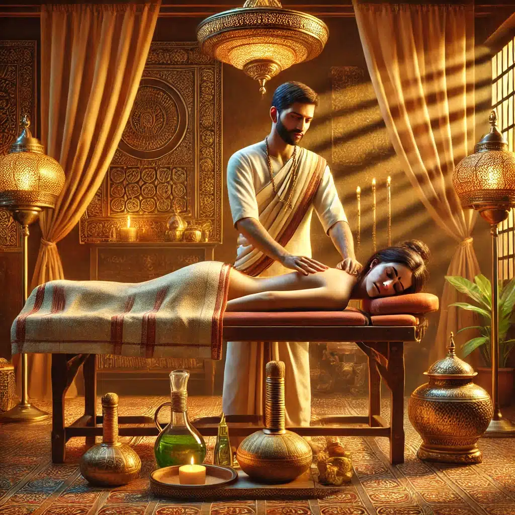 massage ayurveda homme indien femme table lampe bougies