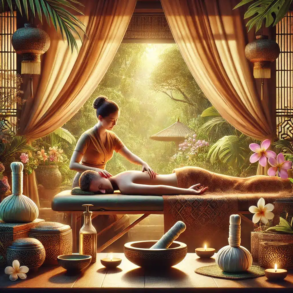 massage balinais bali homme femme table nature rideaux