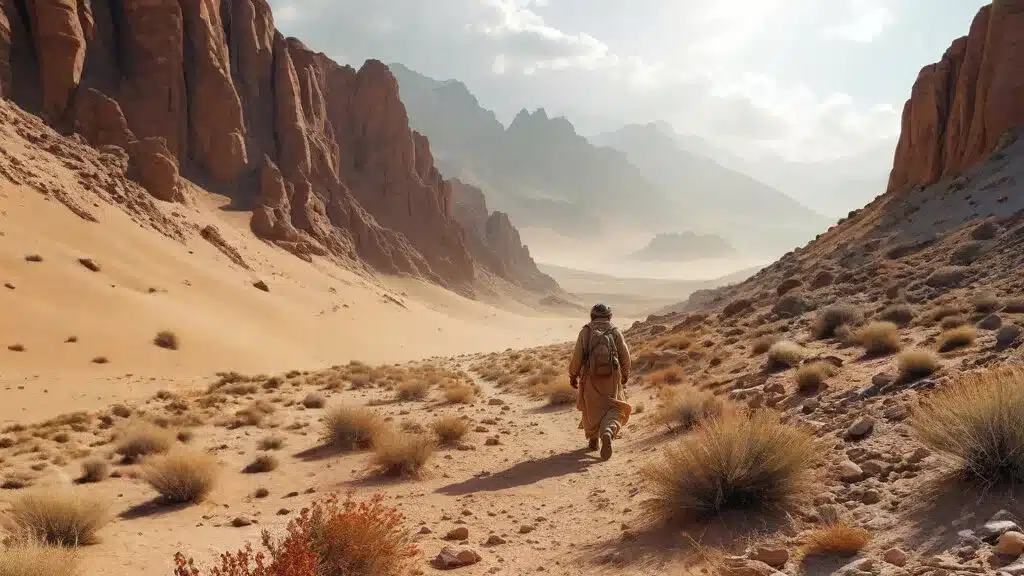 18CB85FB-CBE8-43B5-86C0-71CEB34202D2 désert afghan homme marche tunique vent montagne afghane