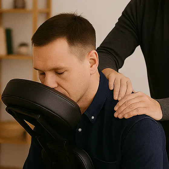 Massage assis homme sur chaise les chevaliers du zen yverdon fiez entreprise chaise mains icone ASCA RME Services
